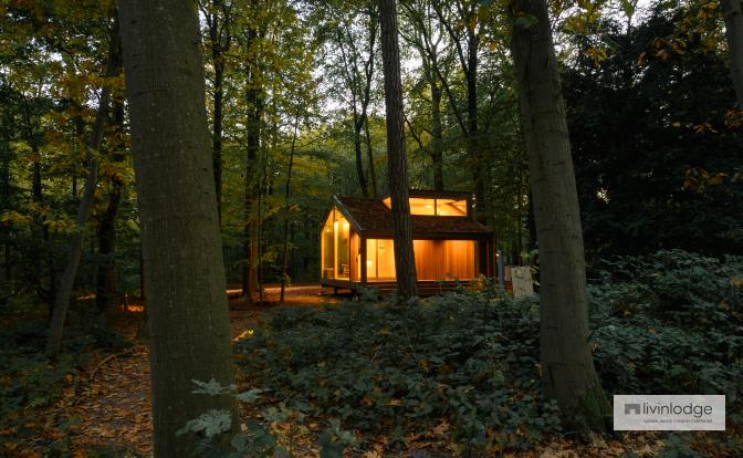 Tiny house in houtskeletbouw als receptiehuisje