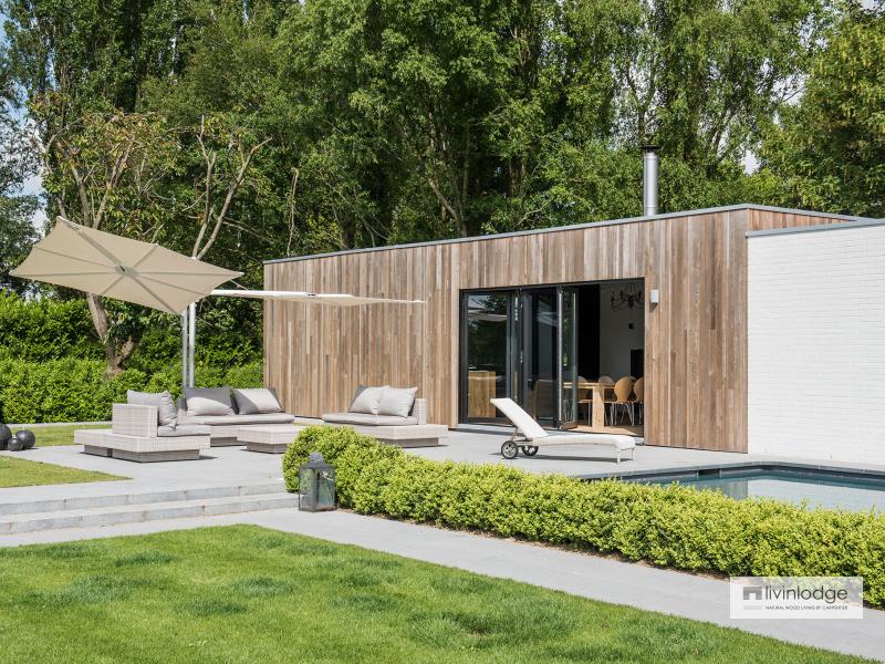 Moderne poolhouse met hobbyruimte te Tielt | houten bijgebouwen op maat