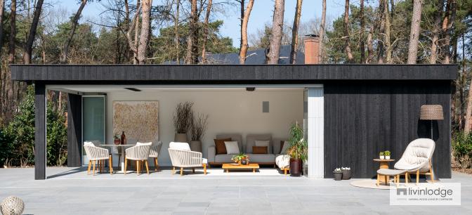 Moderne poolhouse in zwart hout